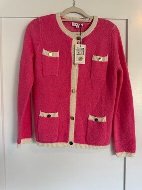 TML Pink & Cream Bouclé Button Cardigan